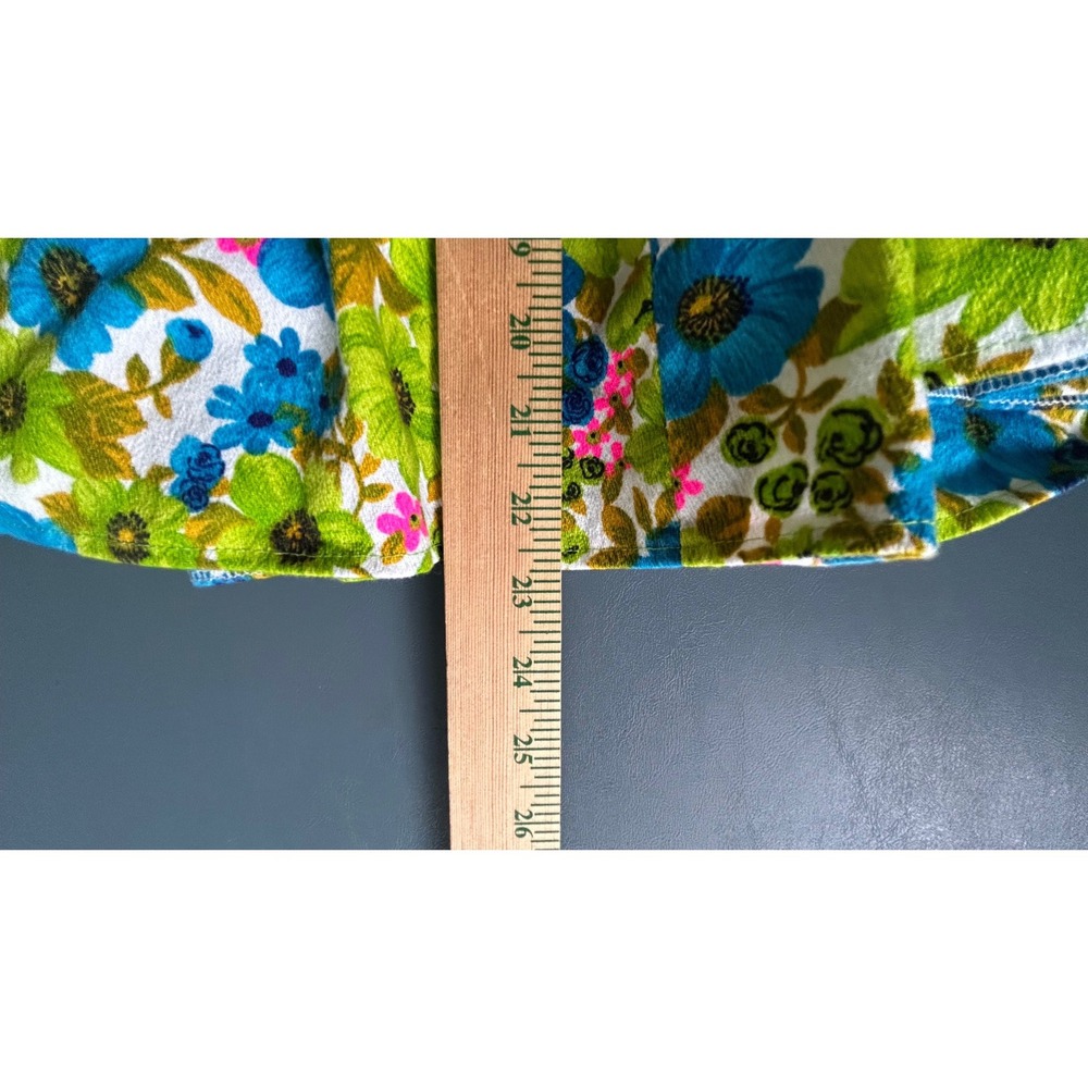 Vintage Floral Tiered Ruffle Full Mini Skirt Barkcloth Elastic Waist Dance - Picture 7 of 7